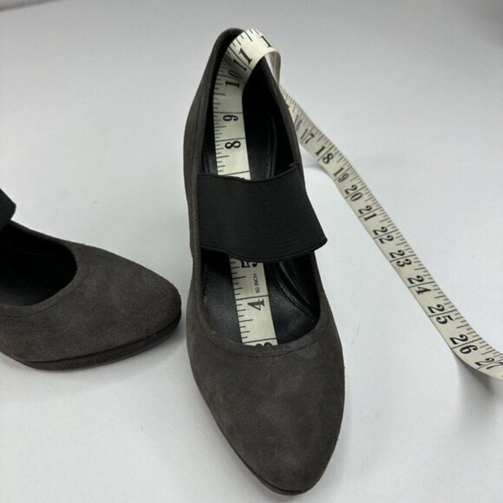 Prada Linea Rossa Dark Gray Suede Mary Jane Wedge Shoes 37.5 Womens - Picture 16 of 17